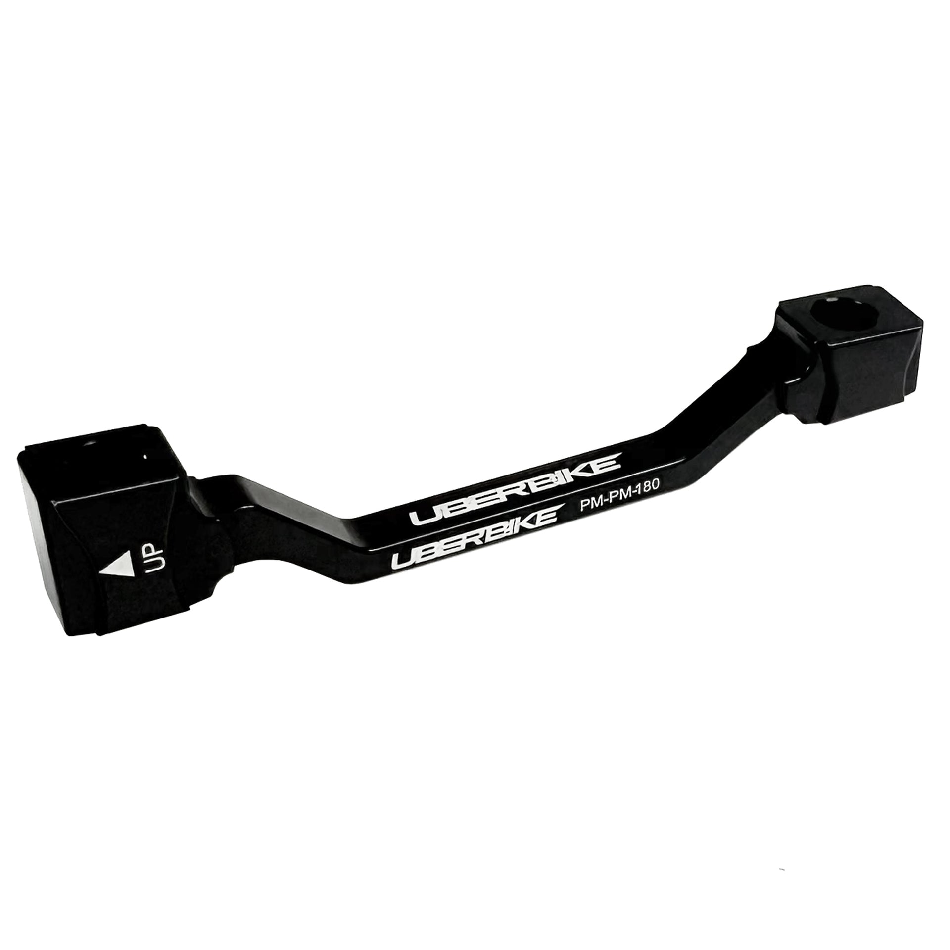 black post mount for 160mm to 180mm disc brake rotor on a white background