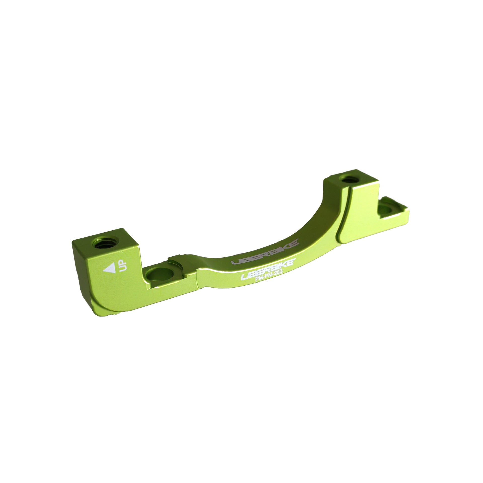 160mm to 203mm green disc brake adapter with uberbike branding on a white background