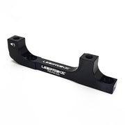 a black post mount to post mount disc brake adapter for 160mm-220mm disc brake rotor on a white background