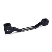 a black post mount to post mount disc brake adapter for 180mm-203mm disc brake rotor on a white background