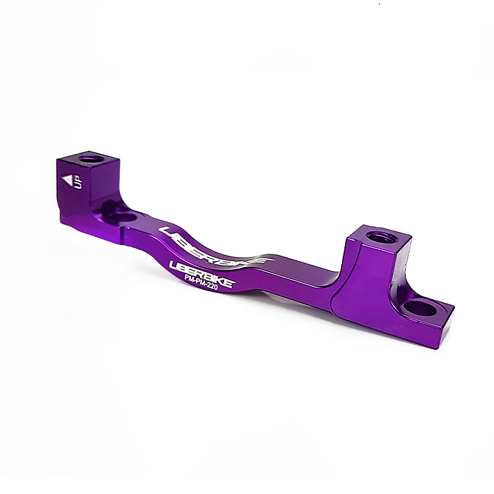 a purple post mount to post mount disc brake adapter for 180mm-220mm disc brake rotor on a white background