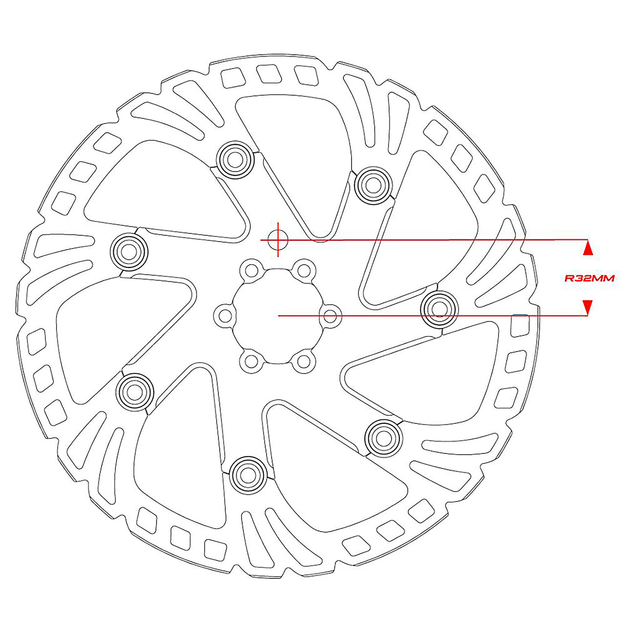 a diagram for a 220mm disc brake rotor, showing measurements, on a white background