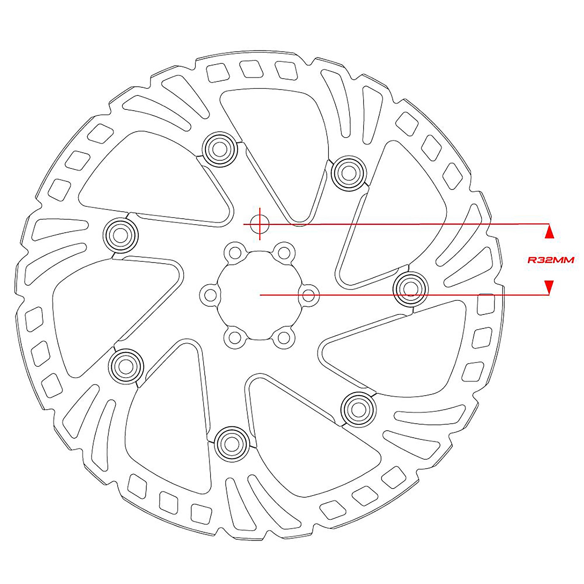 a diagram for a 220mm disc brake rotor, showing measurements, on a white background
