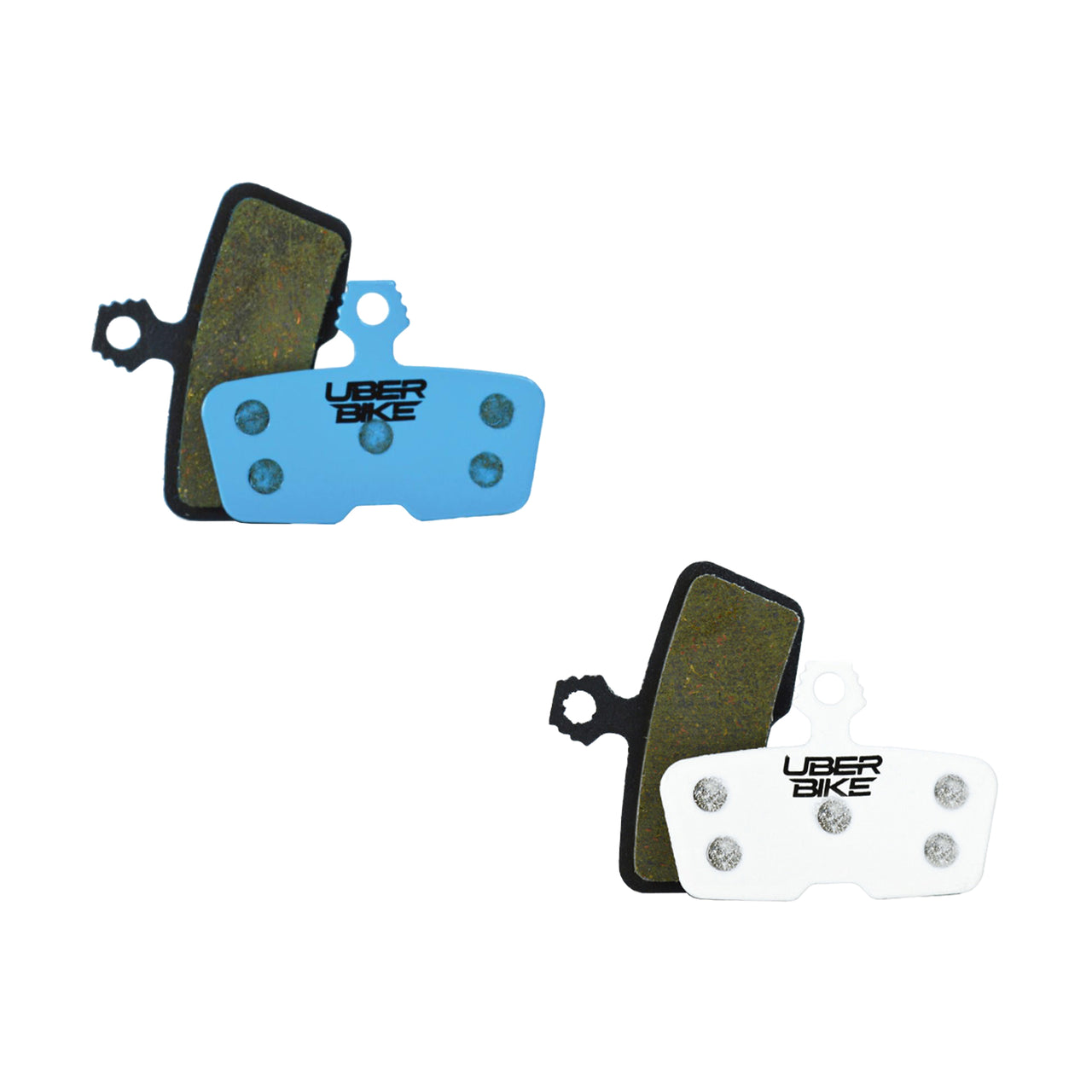 Brake pads with Uberbike branding on a white background.