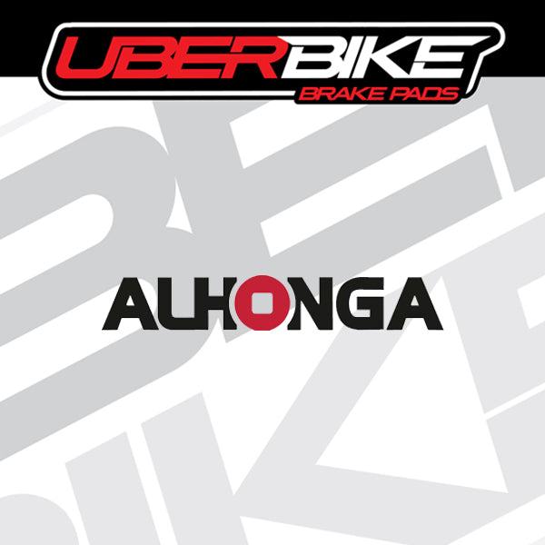 Uberbike brake pads with Alhonga branding on a grey background