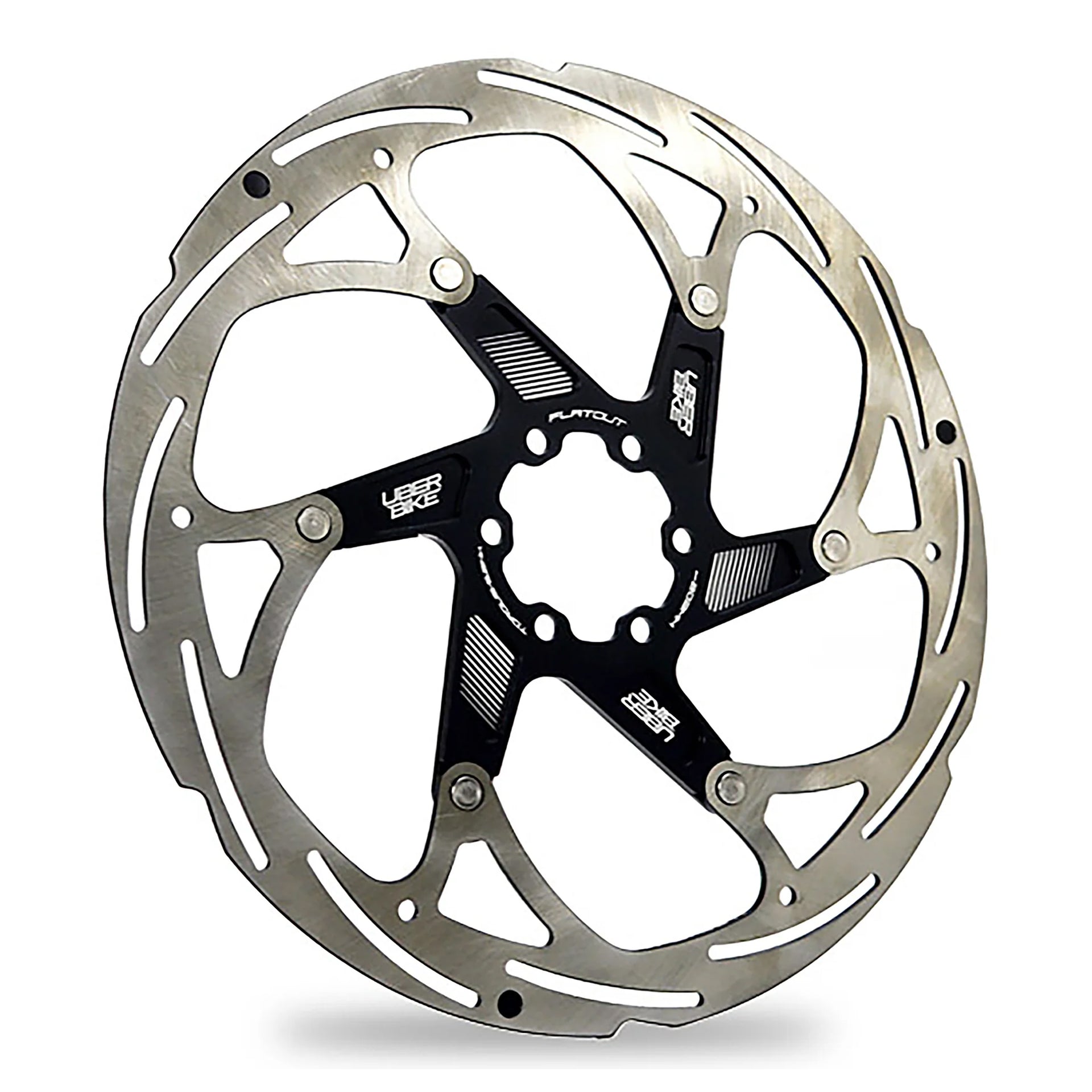 Black and raw silver 203mm disc brake rotor on a white background