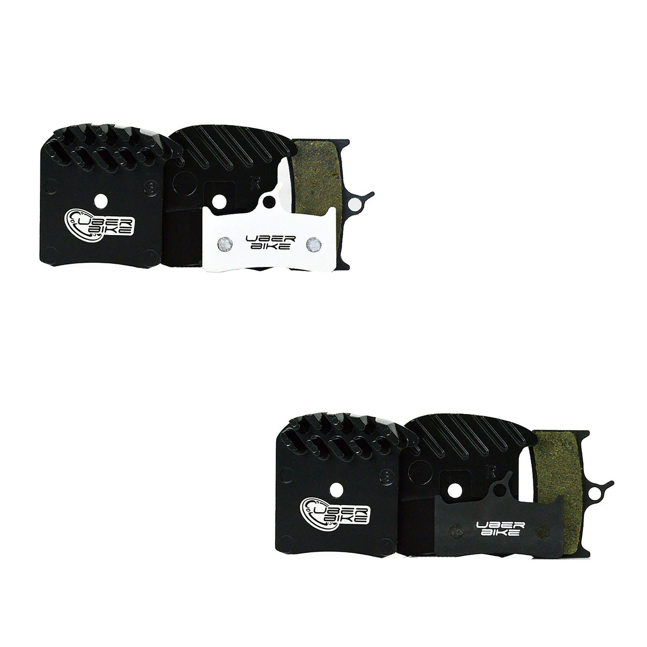 clarks crs c4 finned disc brake pads with uberbike branding on a white background