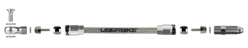 clarks stainless hydraulic hose diagram with aluminium banjo fitting on a white background