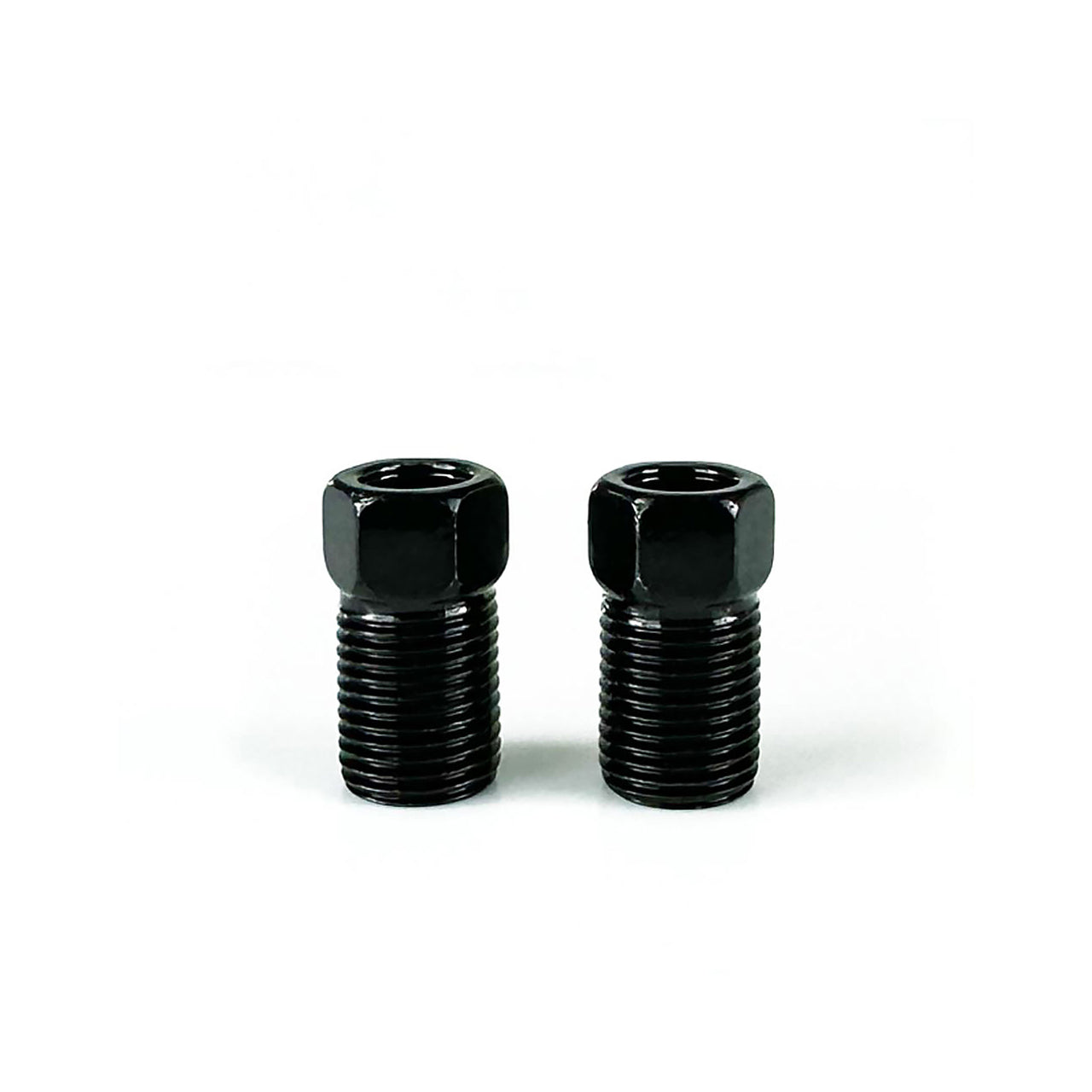 2 compression nut hydraulic fittings on  a white background