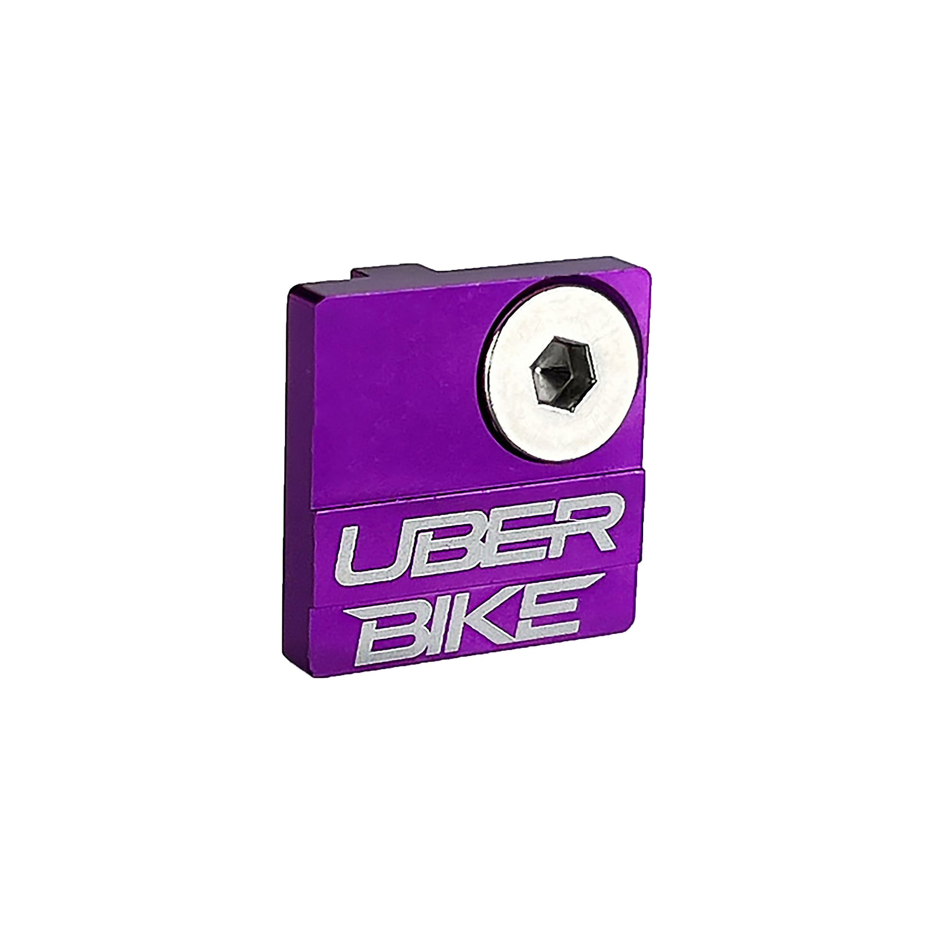 a direct mount front derailleur cover in purple on a white background