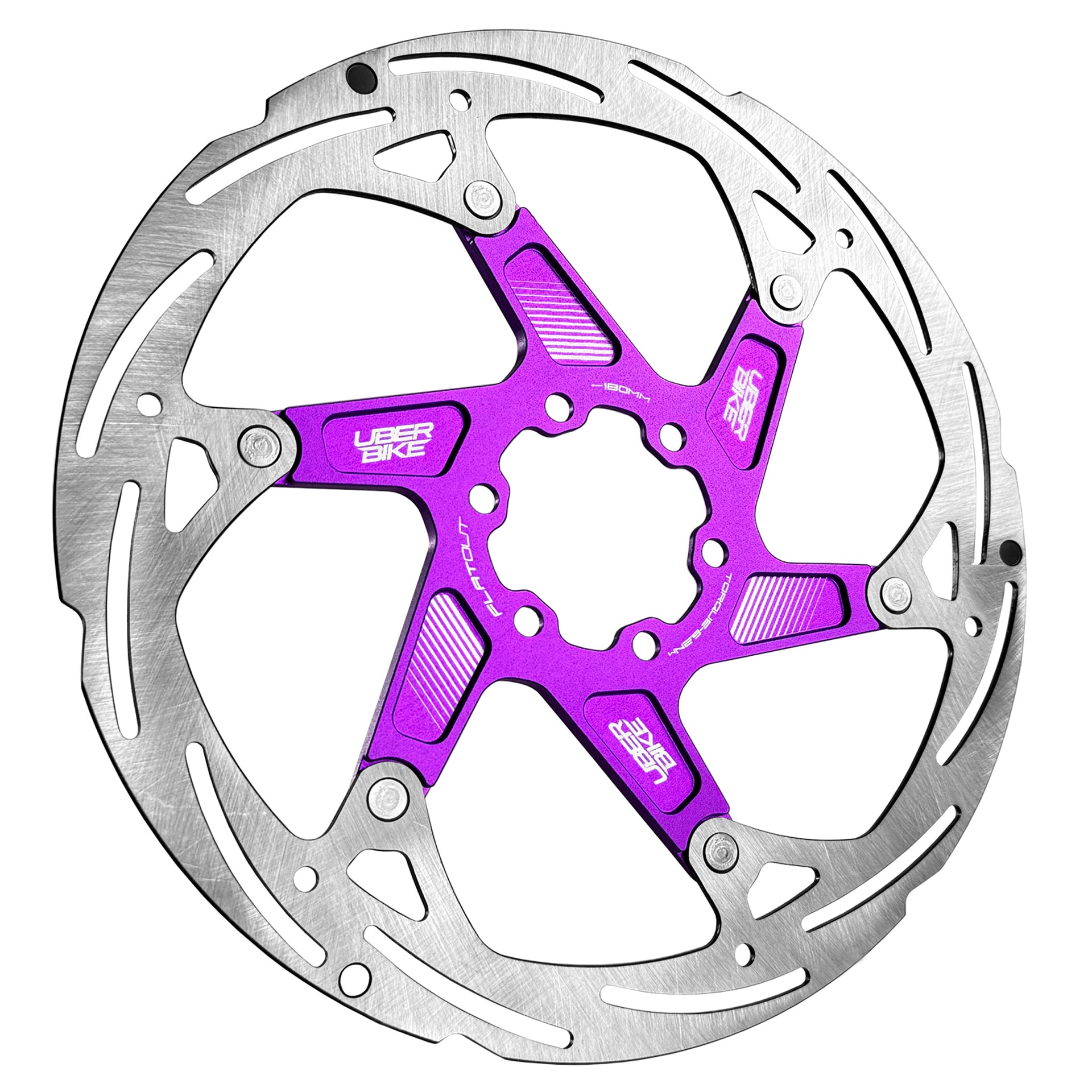 180mm purple disc brake rotor with Uberbike branding on a white background