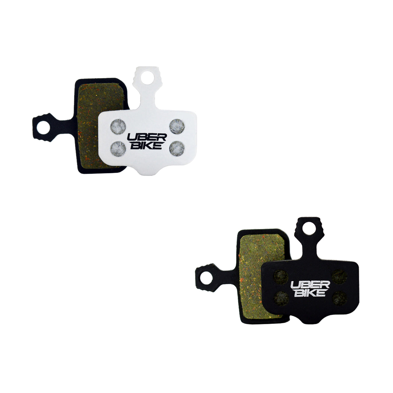 Brake pads with Uberbike branding on a white background.