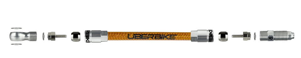 formula kevlar braid  hydraulic hose diagram with aluminium banjo fitting on a white background