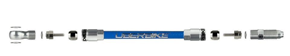 formula kevlar hydraulic hose diagram with aluminium banjo fitting on a white background