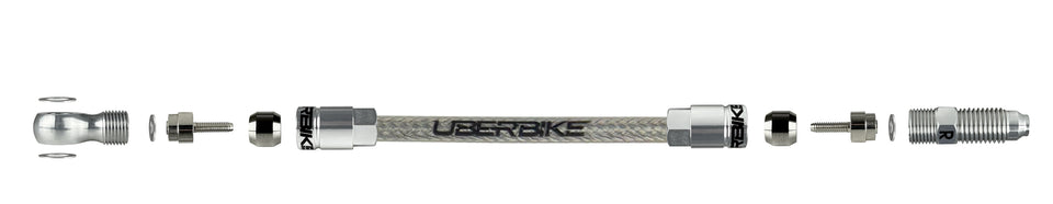 formula stainless braid  hydraulic hose diagram with aluminium banjo fitting on a white background