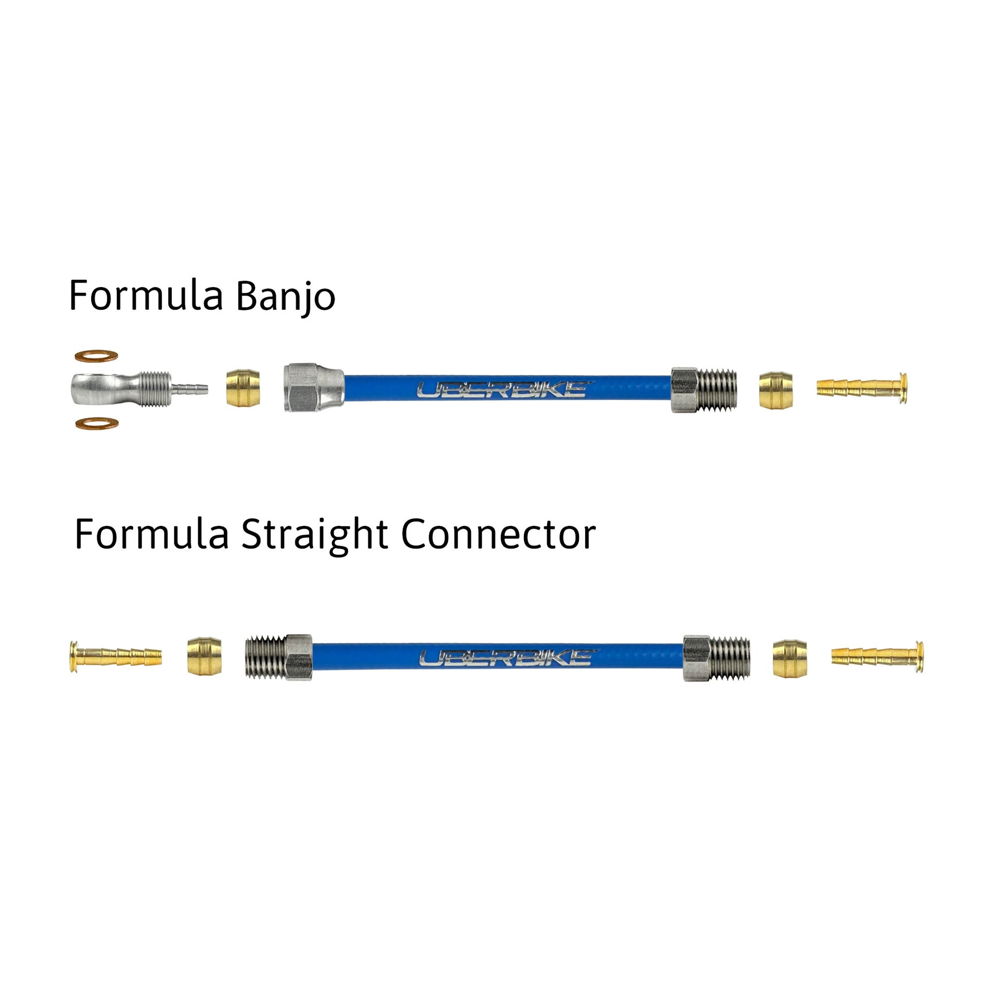 a diagram showing all the brake fittings for formula hydraulic brake hose kits on a white background