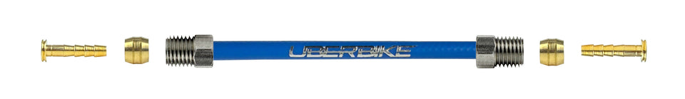 formula hydraulic brake hose fittings using a straight connector with Uberbike branding on a white background
