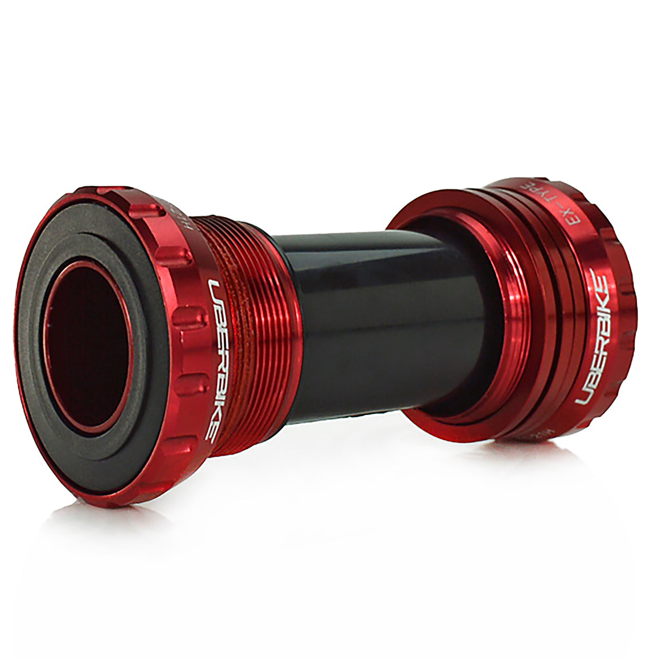 Red steel bottom bracket with a GXP adapter installed for SRAM, on a white background