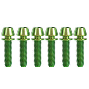 6 M5x20mm green titanium bolts for Elite Thomson bolt kits, on a white background