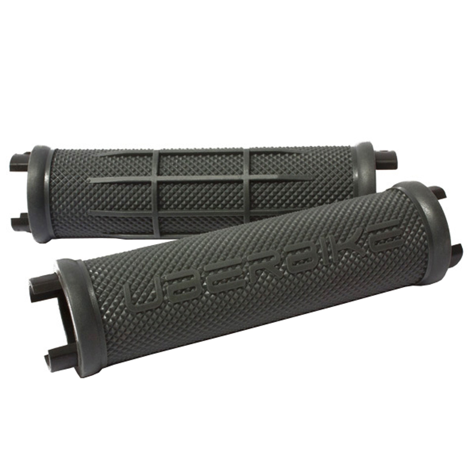 two Grey half waffle mountain bike grips on a white background