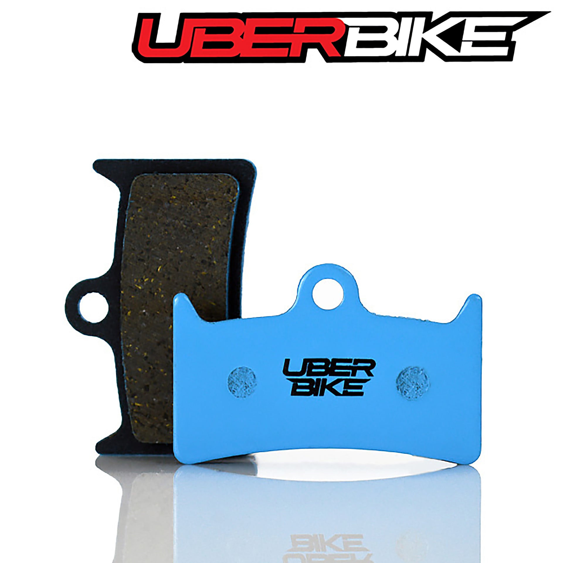 Uberbike E-Matrix brake pads with 'Uberbike' branding on a white background.