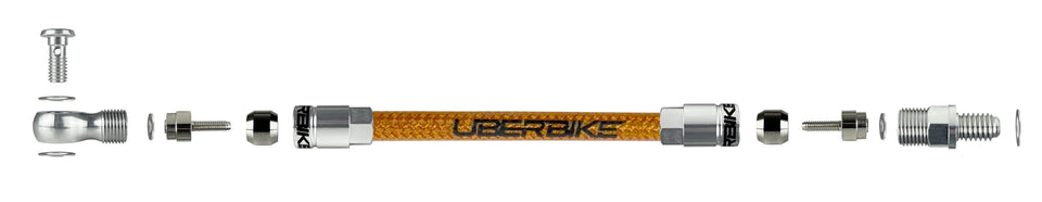  hope kevlar braid hydraulic hose diagram with aluminium banjo fitting on a white background