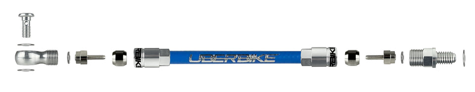  hope kevlar hydraulic hose diagram with aluminium banjo fitting on a white background