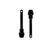 Two black retaining brake pads pins with threaded ends shown on a plain white background