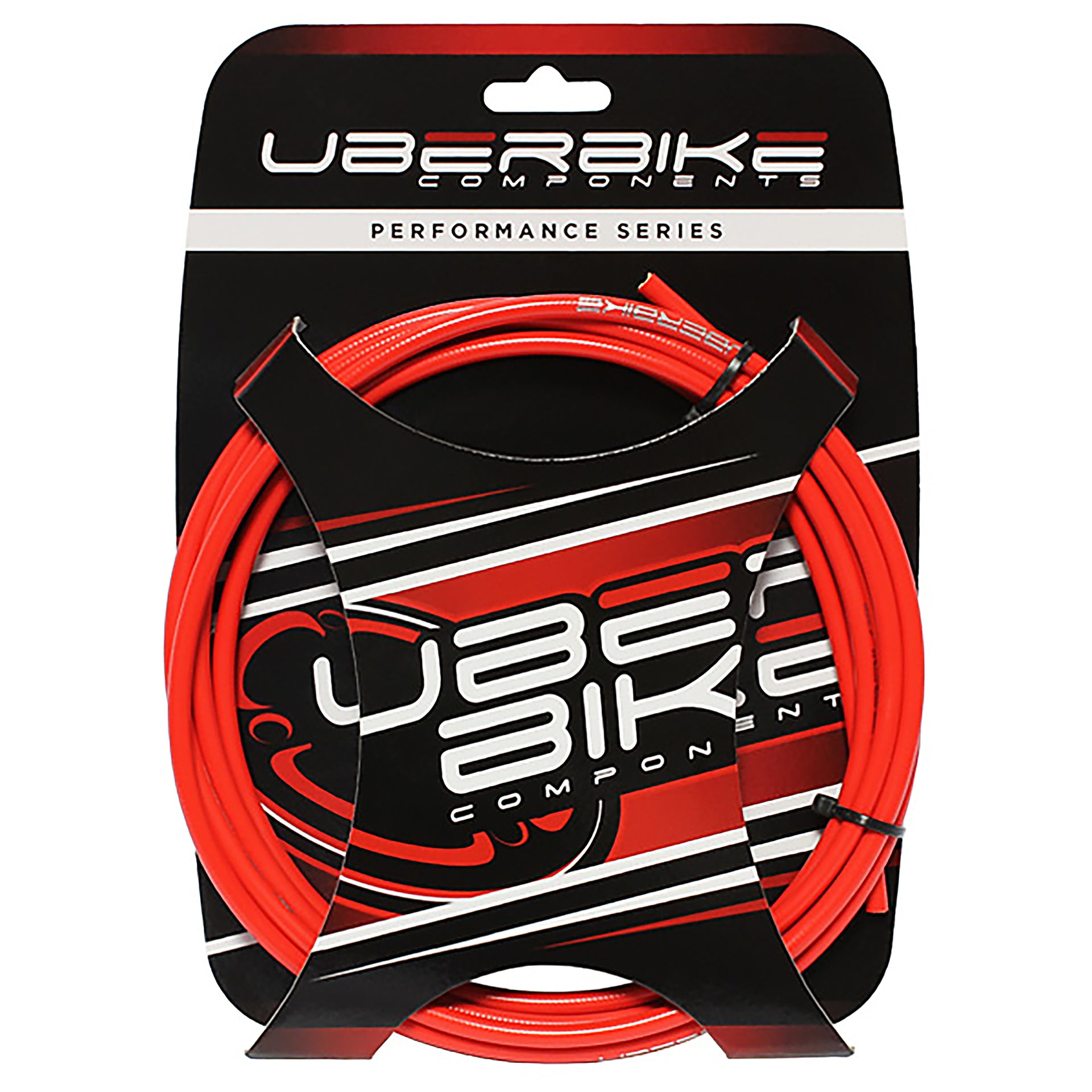 Hydraulic brake hose kit in red with Uberbike packaging on a white background