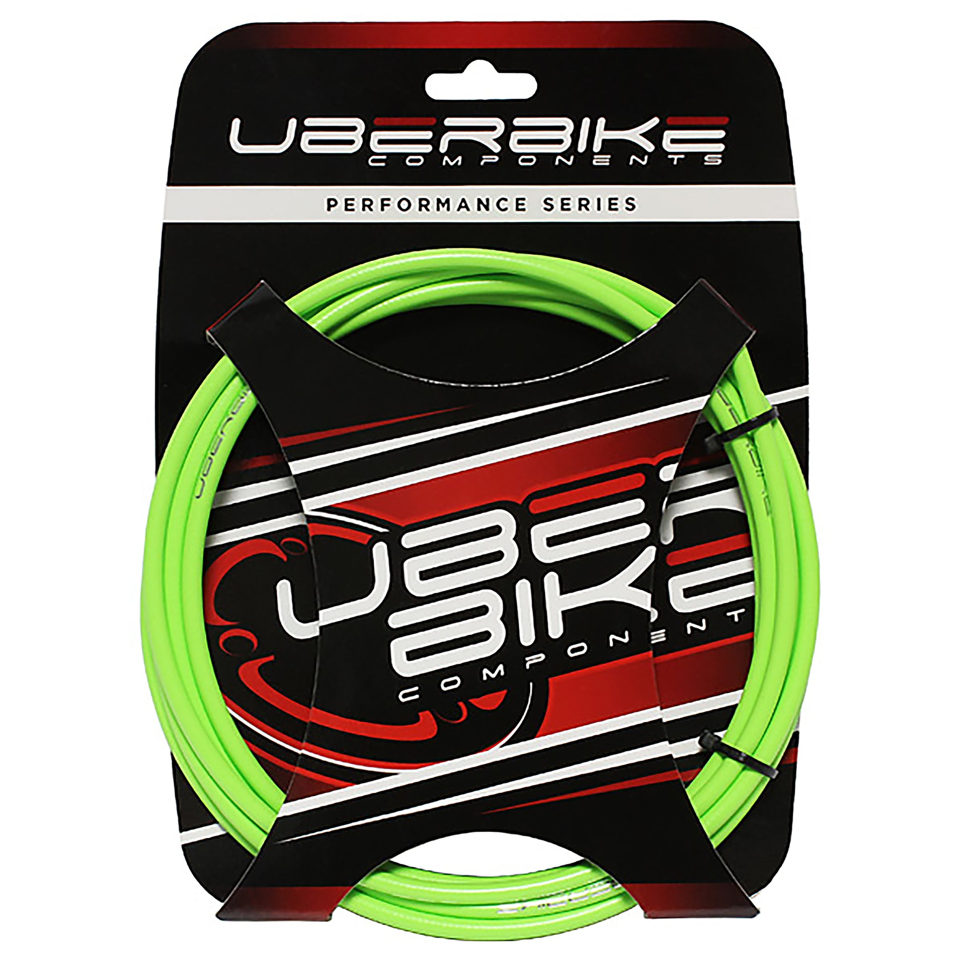 green hydraulic brake hose kit with Uberbike branded packaging on a white background