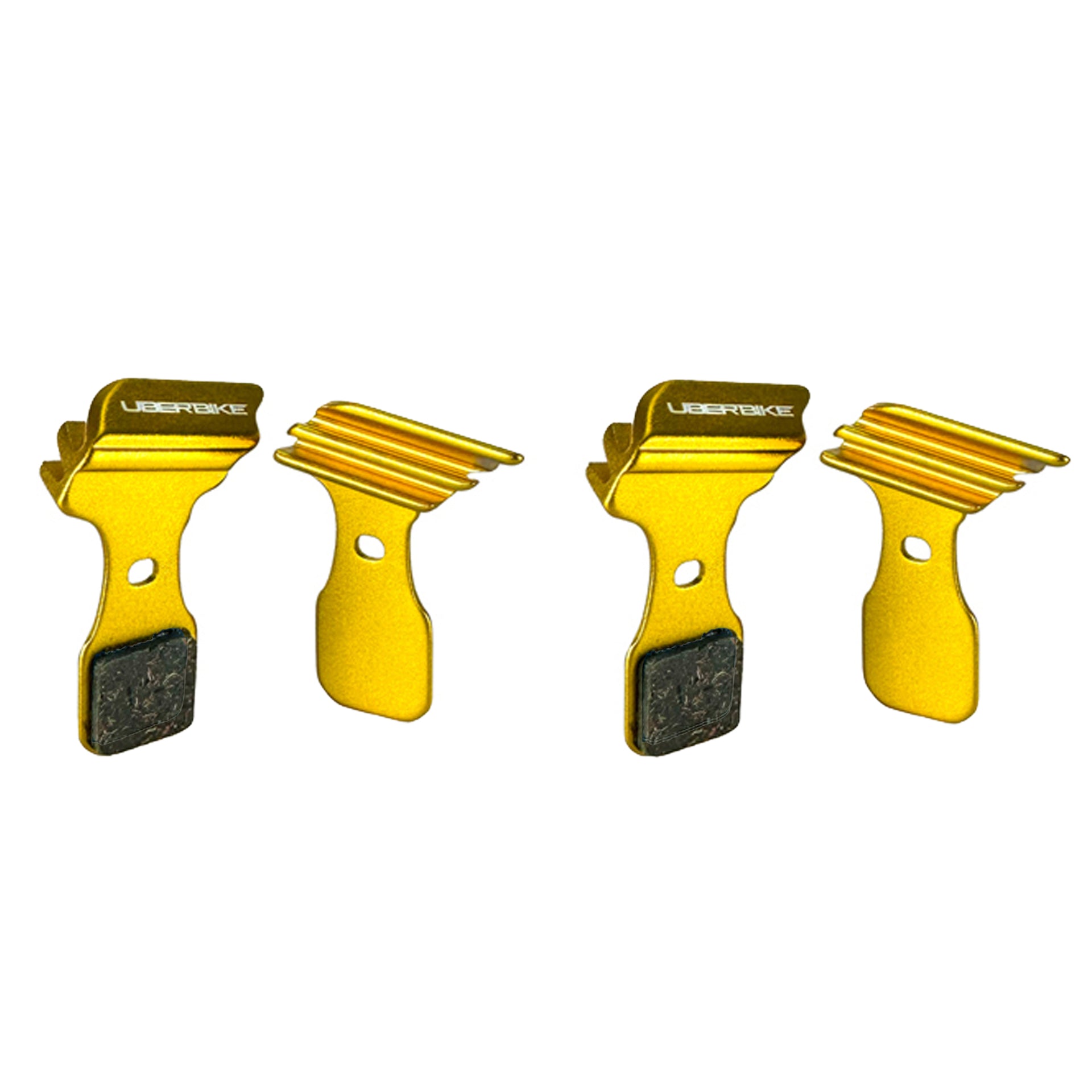 gold finned 4 piece magura MT5 disc brake pads on a white background