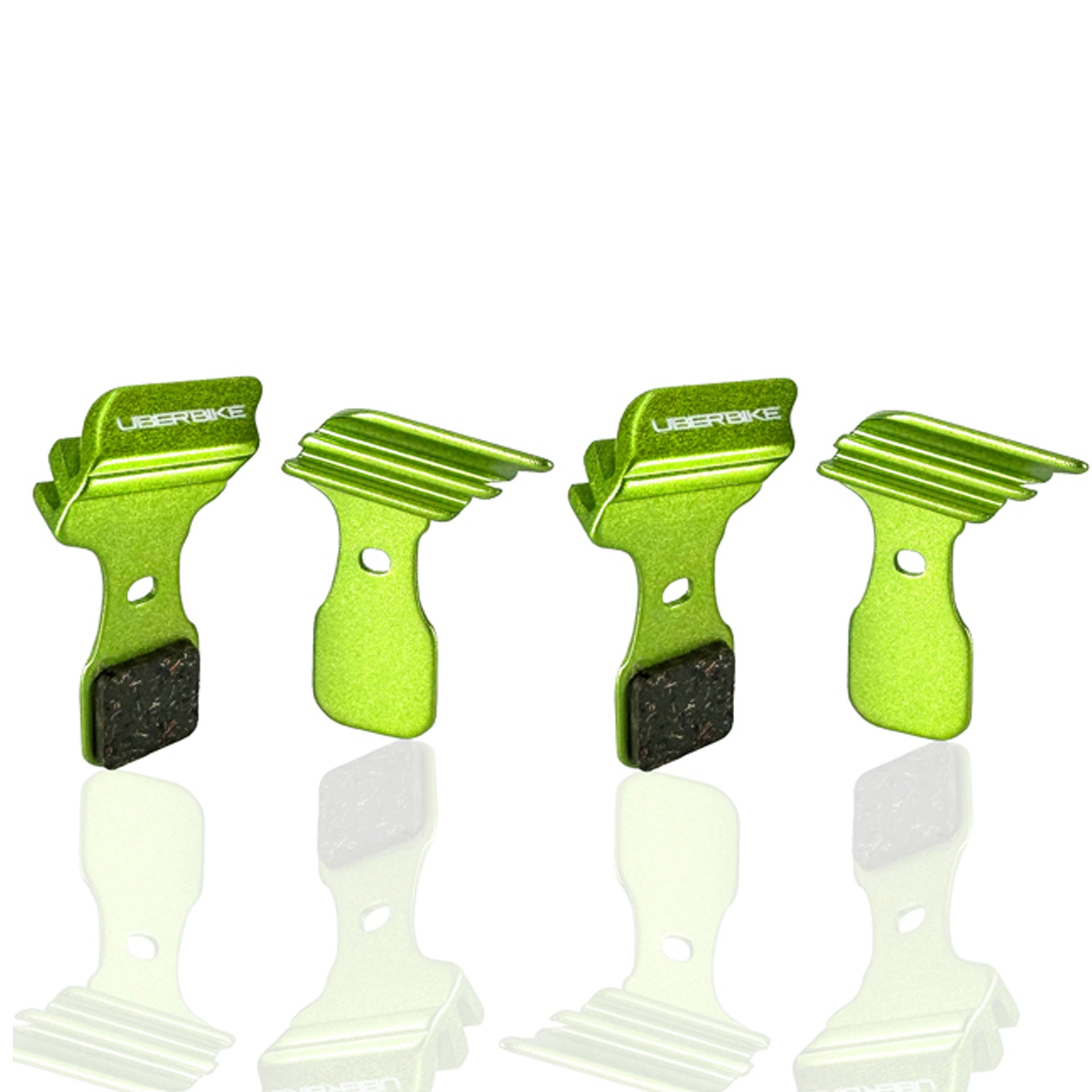 Green Magura MT7 polar tech brake pads on a white background