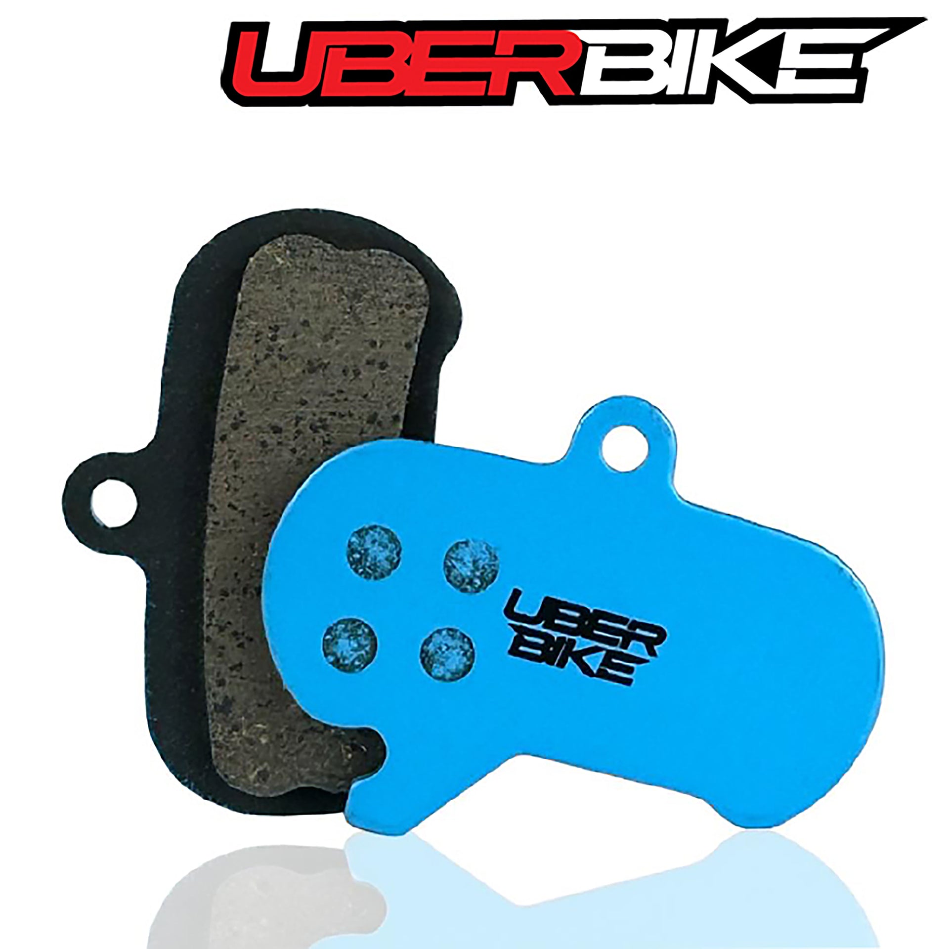 Uberbike E-Matrix brake pads with 'Uberbike' branding on a white background.