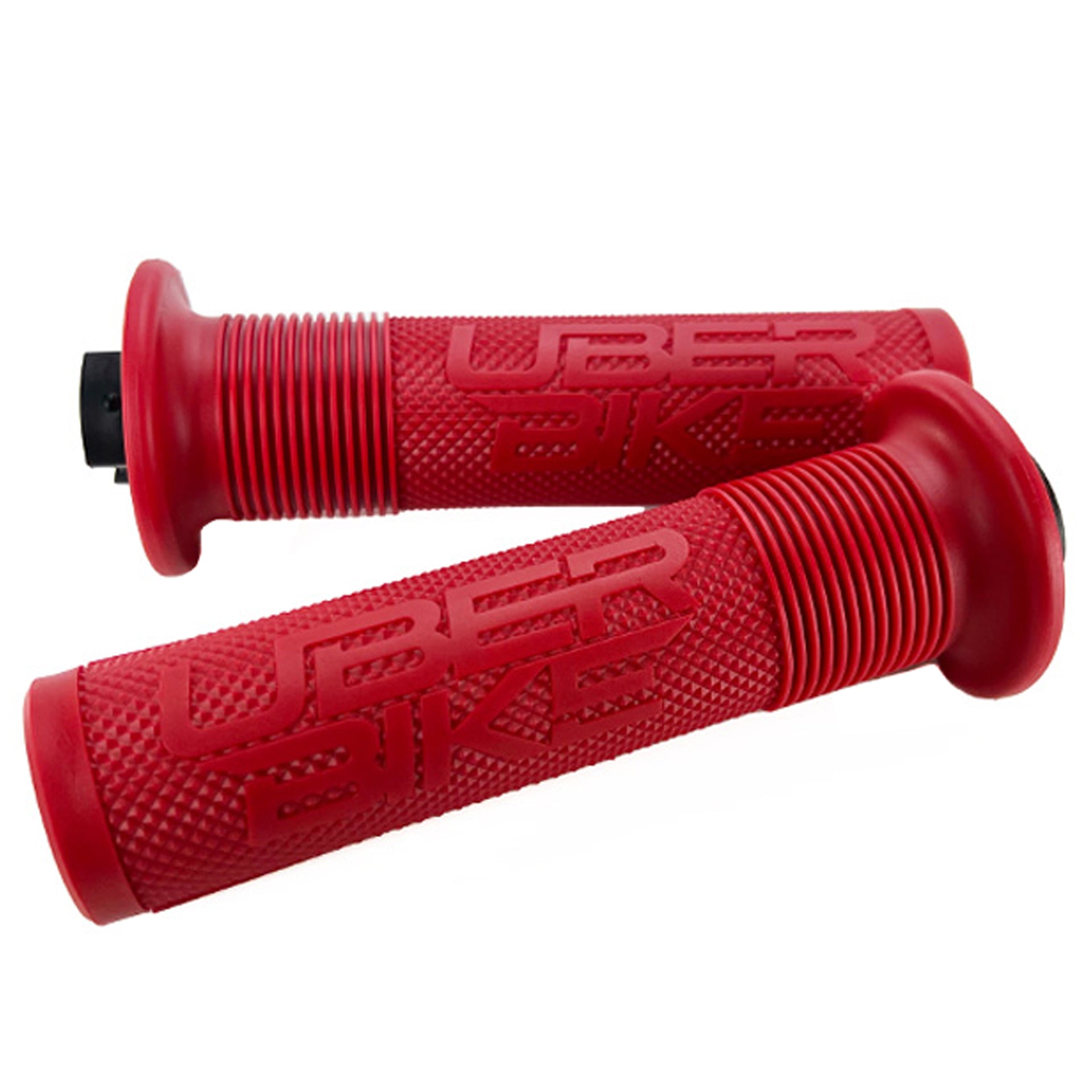 two Red mushroom mountain bike grip on a white background
