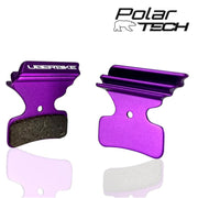 Purple Uberbike brake padson a white background, featuring Polar Tech branding.