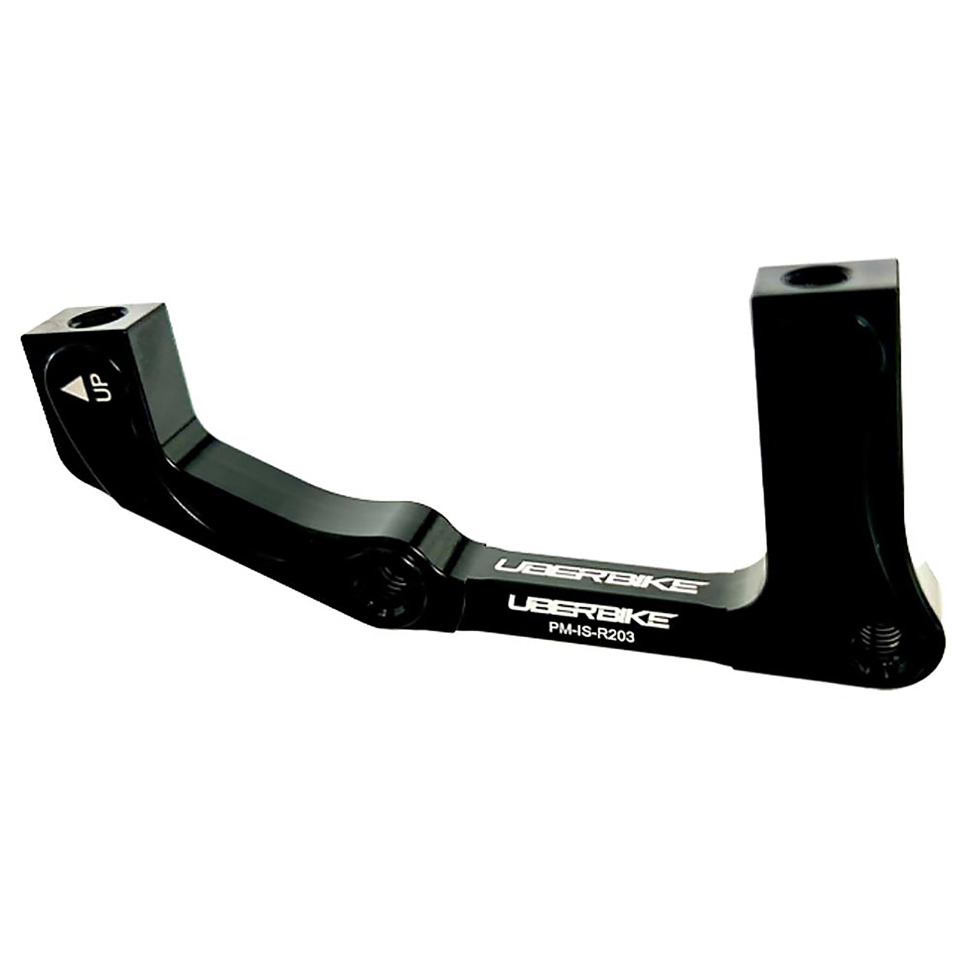 Blacvk post to international standard mout for a rear 203mm with uberbike branding on a white background