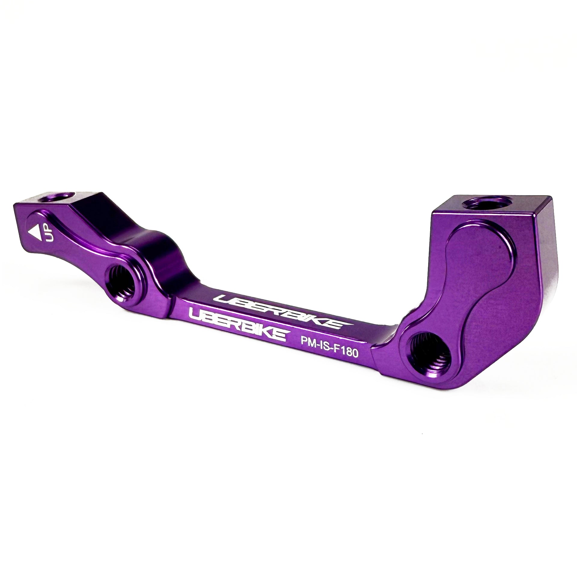 A purple front 180mm post mount to international standard adapter on a white background