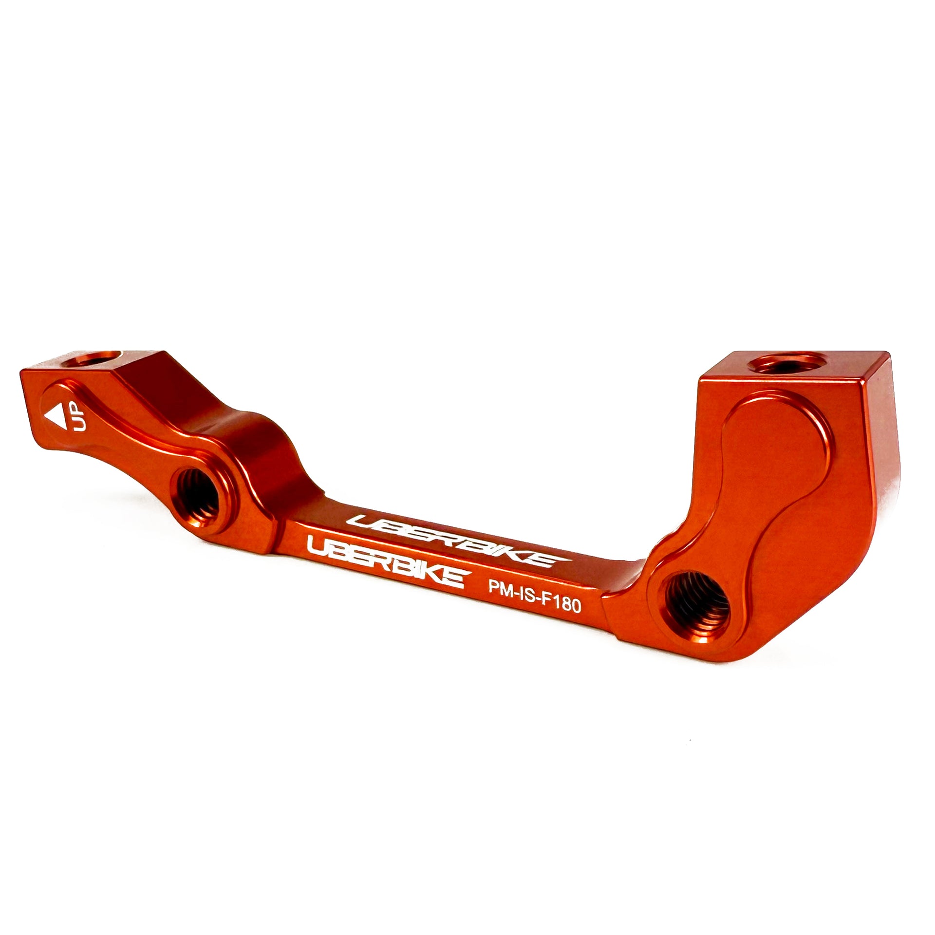 Orange front 180 post mount to international standard adapter on a white background
