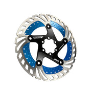 blue 180mm disc brake rotor in a radiator design on a white background