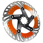 orange 203mm disc brake rotor in a radiator design on a white background