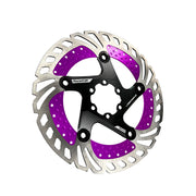 purple 180mm disc brake rotor in a radiator design on a white background