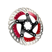 red 180mm disc brake rotor in a radiator design on a white background