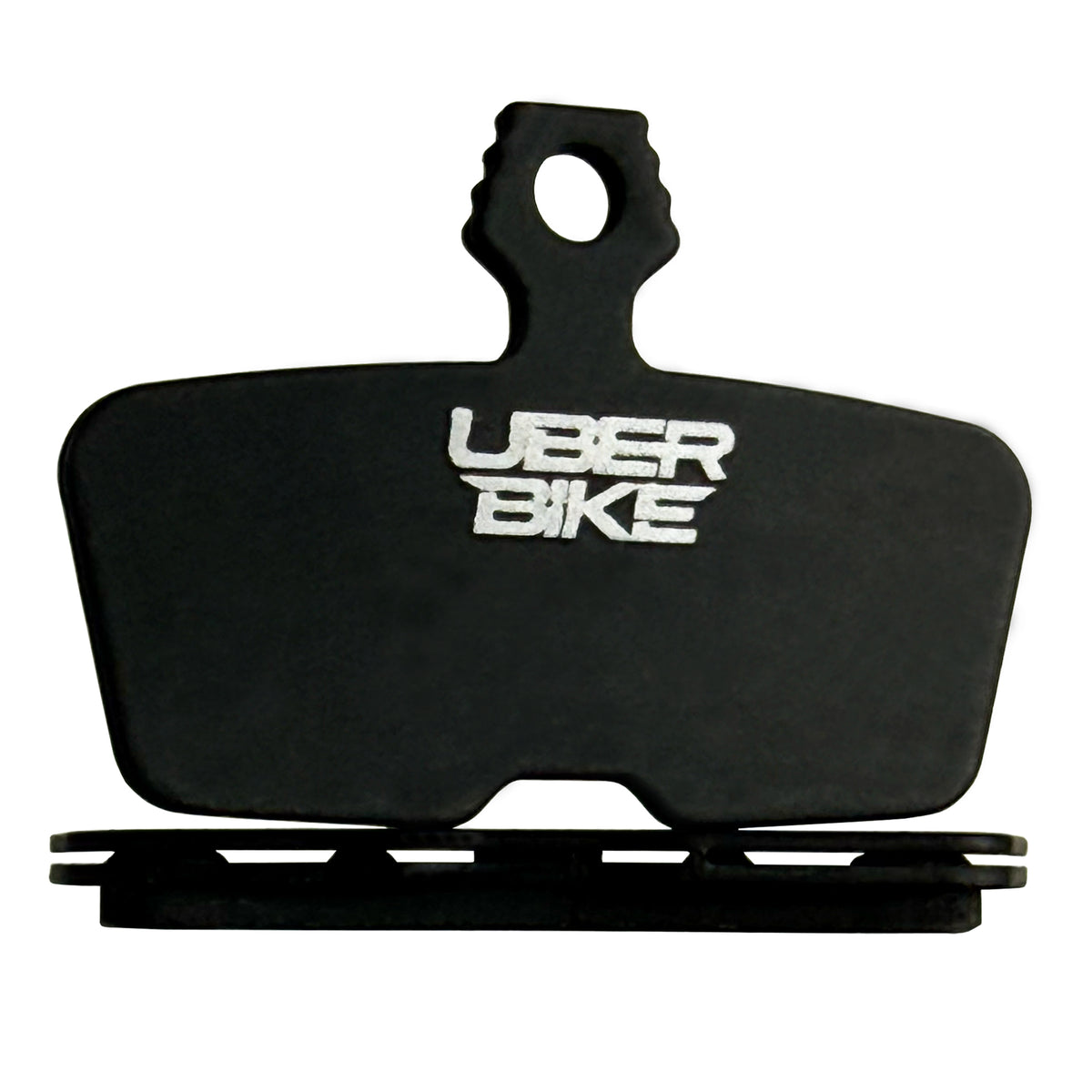 SRAM CODE black bicycle brake pad with the brand name 'UBER BIKE' printed in white on the front, shown against a plain white background