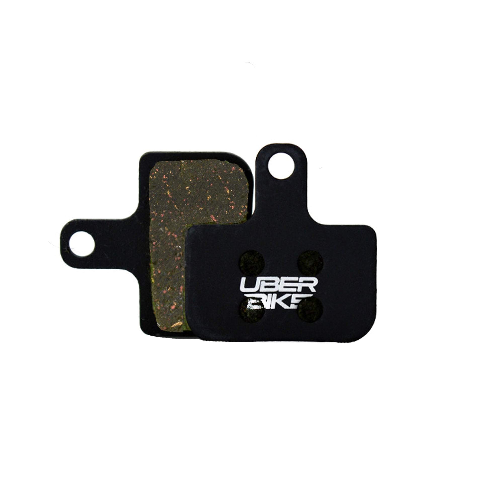 SRAM Force ETAP AXS semi metallic  brake pads with Uberbike branding on a white background