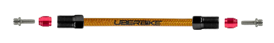 sram straight connector stealthmajig fittings kevlar braid hydraulic hose with Uberbike branding on a white background
