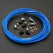 SRAM XX hydraulic blue brake hose kit with silver banjo fittings and Uberbike branding on a black background