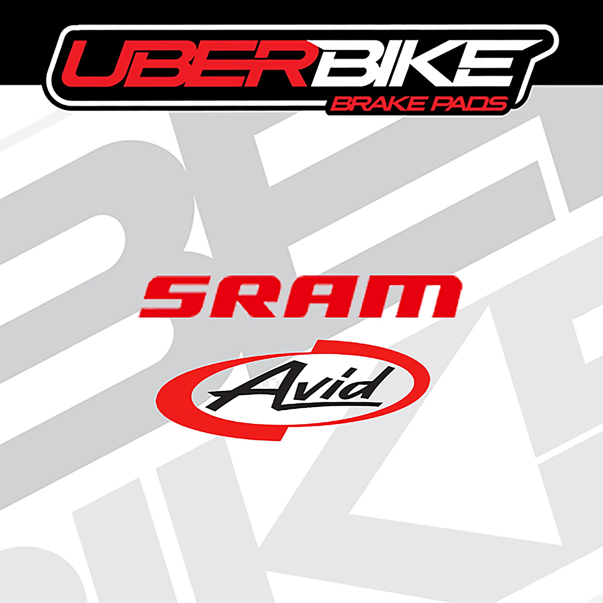 Uberbike brake pads with SRAM and Avid logos on a gray background