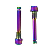 two oil slick SRAM disc brake retaining pad pins on a white background