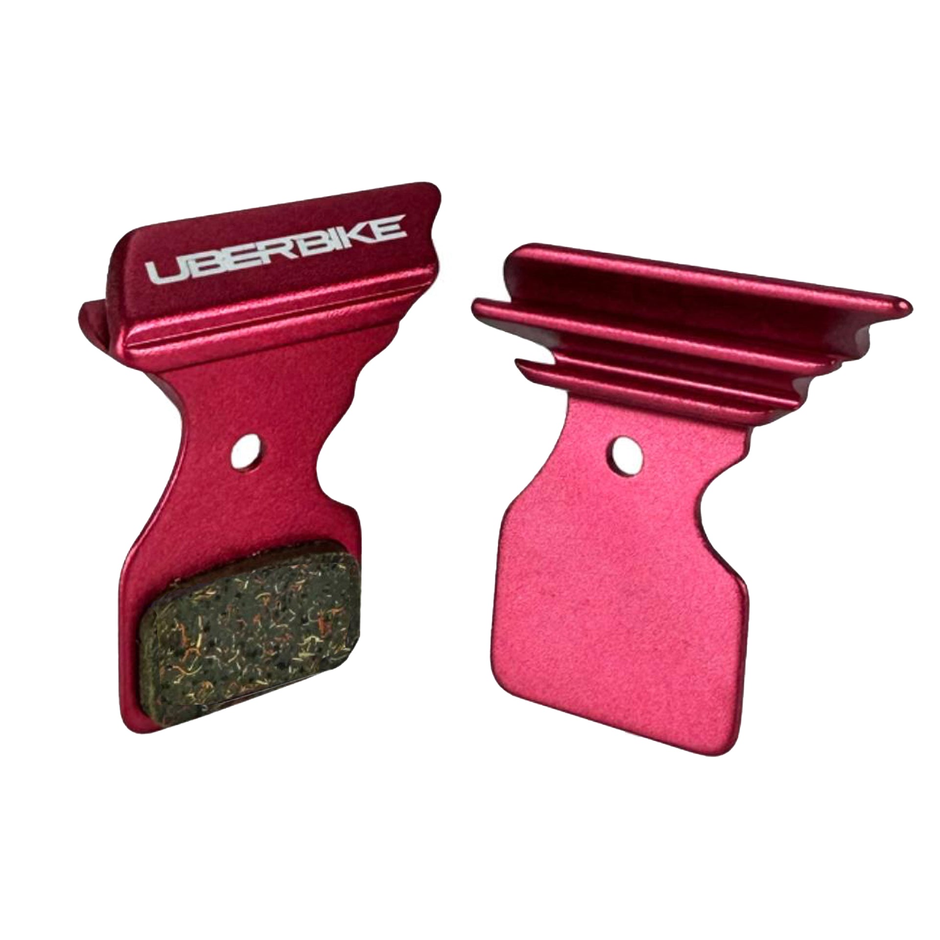 red finned Shimano 105 R7020 disc brake pads on a white background