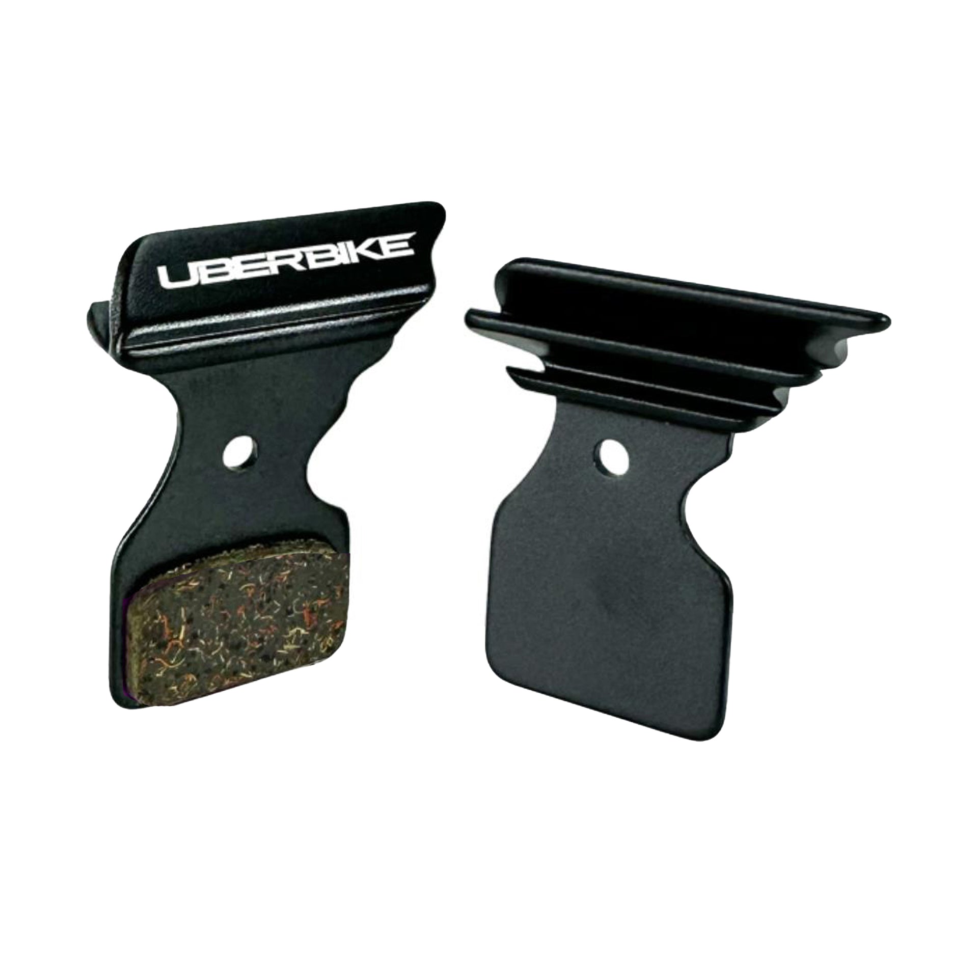 black finned Shimano BR R8070 disc brake pads on a white background